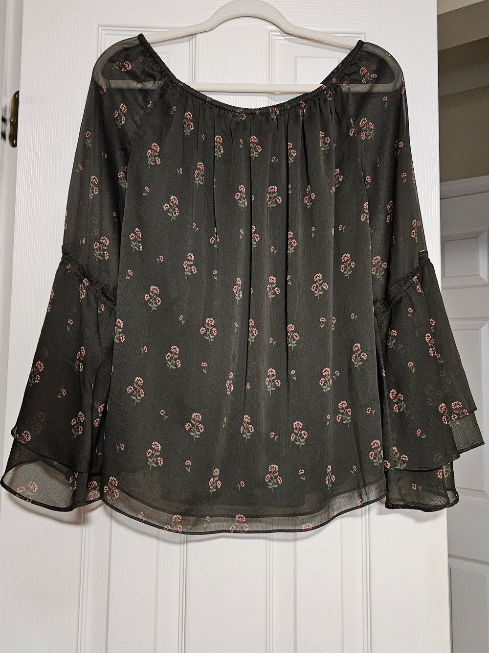 White House Black Market Olive Brown Floral Blouse